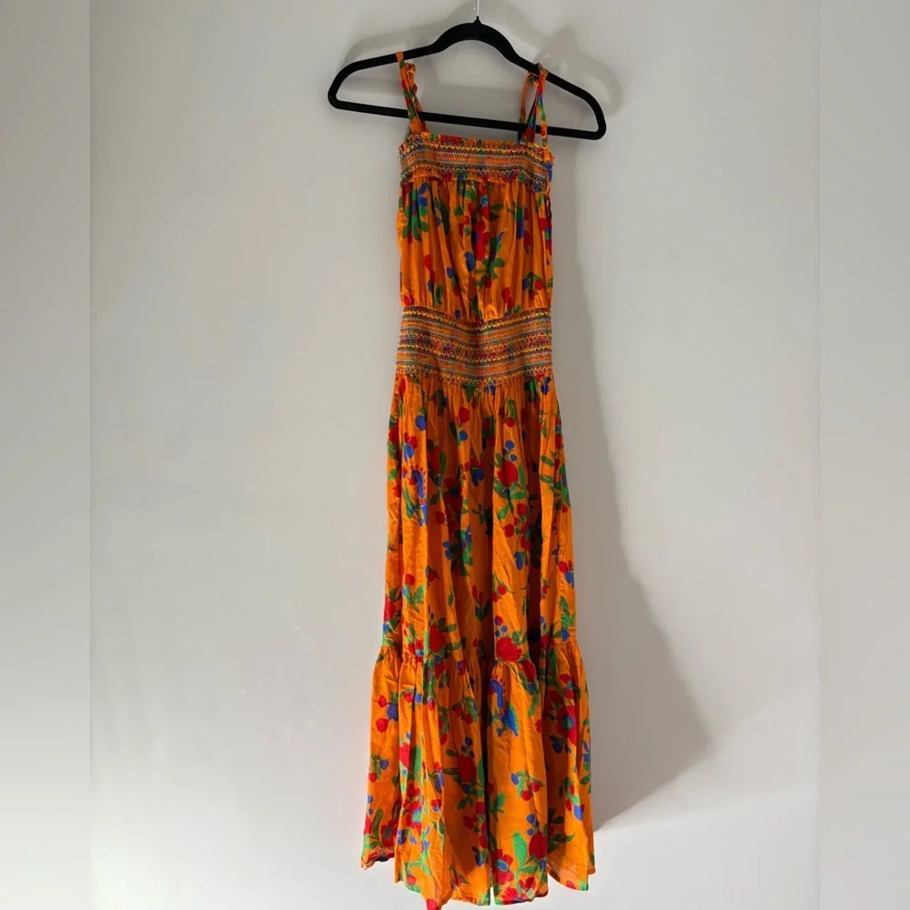 Orange Floral Smocked Maxi Dress